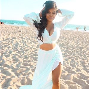 White and sky blue two piece set